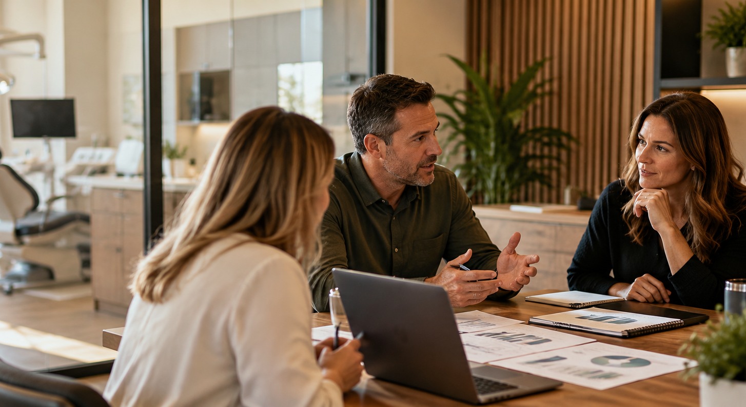 Dental leaders reviewing performance data